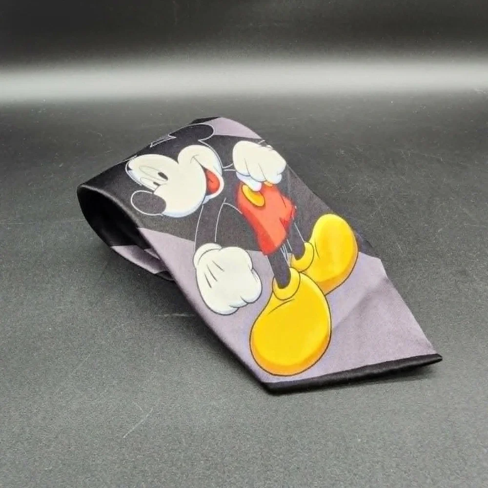 Mickey Unlimited Mickey Mouse Striped Black Gray Mens‎ Tie Disney Retro Novelty